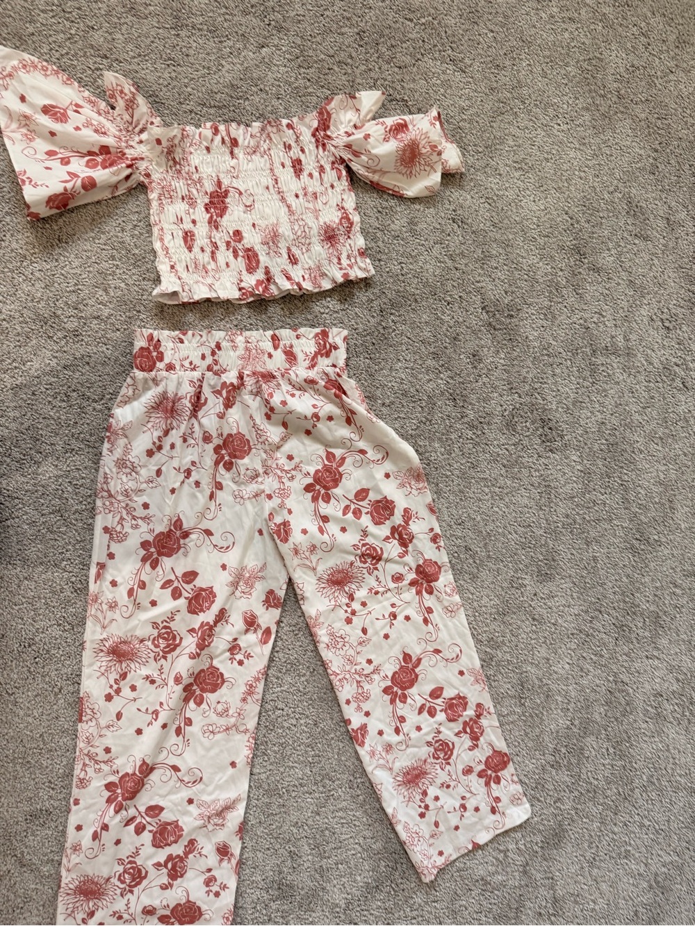 Floral Smocked Off-Shoulder Crop Top in Rose